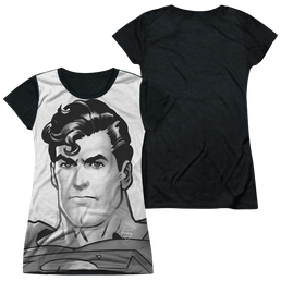 Superman Bw Supes Head - Juniors Black Back T-Shirt Juniors Black Back T-Shirt Superman   