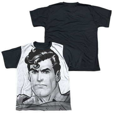 Superman Bw Supes Head youth black back t-shirt for ages 8 to 12
