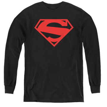 Black youth long sleeve t-shirt with Superman 52 Red Block graphic