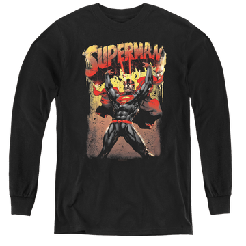 Black youth long sleeve t-shirt with Superman Lift Up graphic