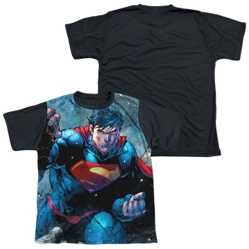 Superman Rumble youth black back t-shirt for ages 8 to 12
