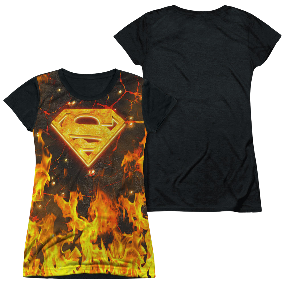 Superman Fire Logo - Juniors Black Back T-Shirt Juniors Black Back T-Shirt Superman   