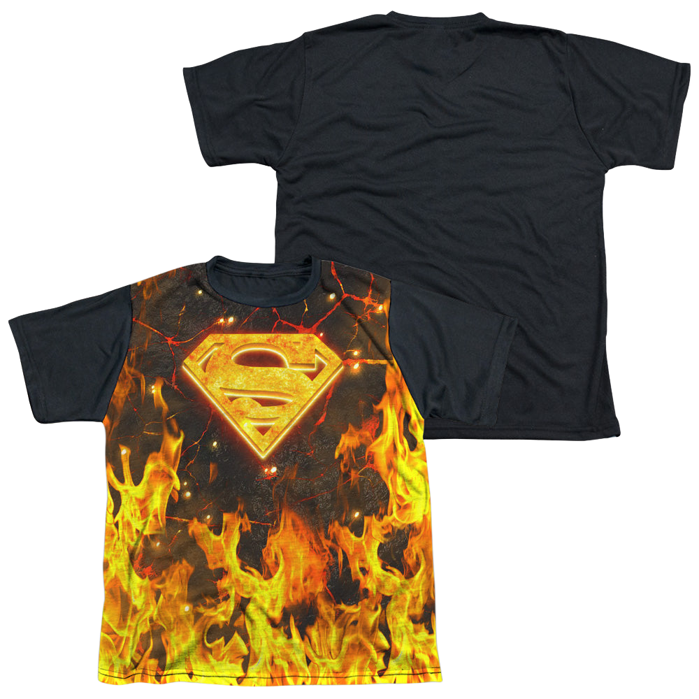 Superman Fire Logo - Youth Black Back T-Shirt Youth Black Back T-Shirt (Ages 8-12) Superman   