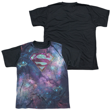 Superman Spaced Out Logo youth black back t-shirt for ages 8 to 12