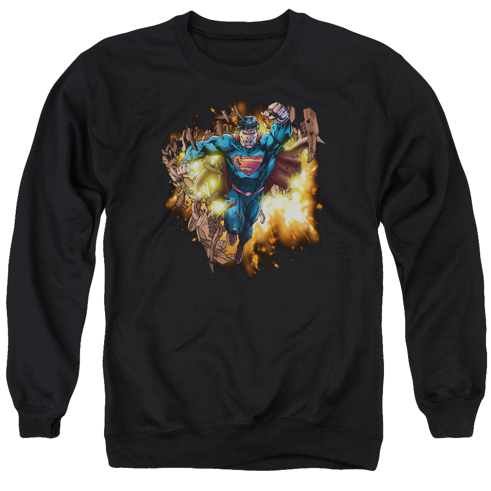 Superman Blasting Through - Men's Crewneck Sweatshirt Men's Crewneck Sweatshirt Superman   