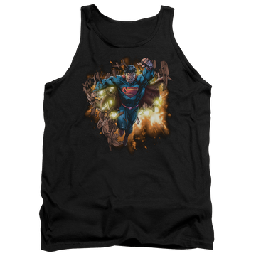 Black men's tank with Superman Blasting Through graphic