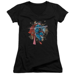 Superman Rock Breaker - Juniors V-Neck T-Shirt Juniors V-Neck T-Shirt Superman   