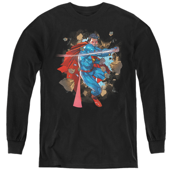 Black youth long sleeve t-shirt with Superman Rock Breaker graphic