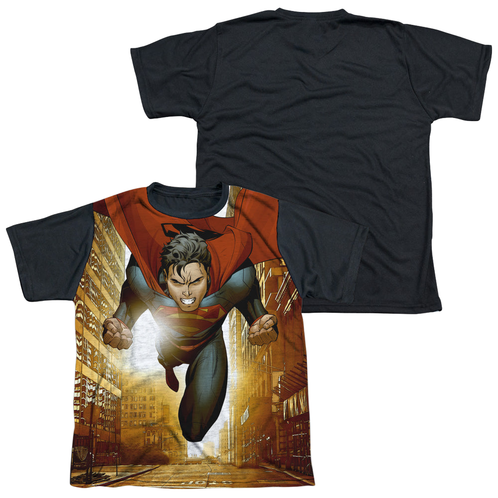 Superman Up Up City - Youth Black Back T-Shirt Youth Black Back T-Shirt (Ages 8-12) Superman   