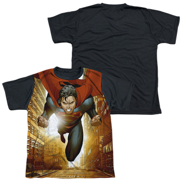 Superman Up City youth black back t-shirt for ages 8 to 12