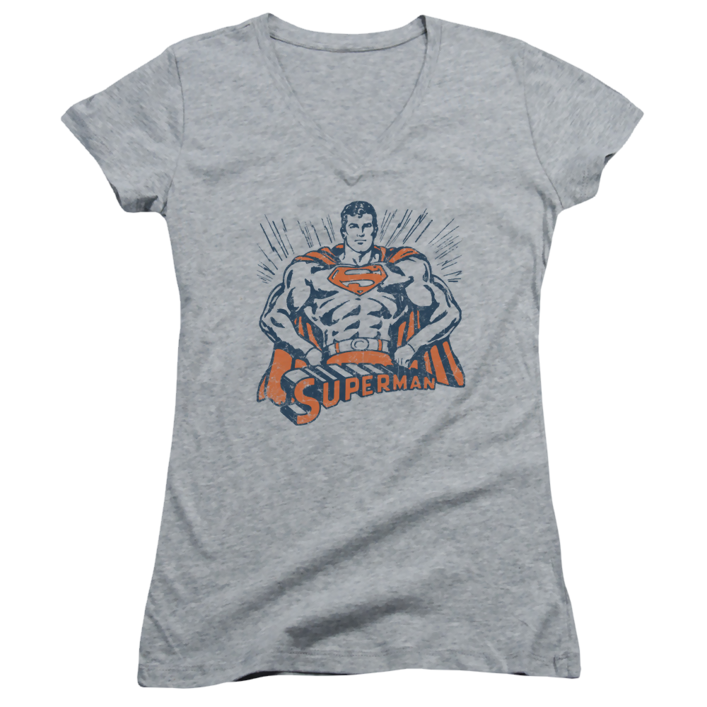 Superman Vintage Stance - Juniors V-Neck T-Shirt Juniors V-Neck T-Shirt Superman   