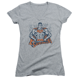 Superman Vintage Stance - Juniors V-Neck T-Shirt Juniors V-Neck T-Shirt Superman   