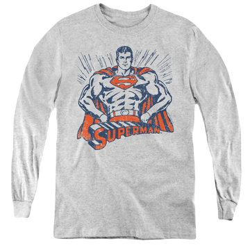 Athletic heather youth long sleeve t-shirt with Superman Vintage Stance graphic