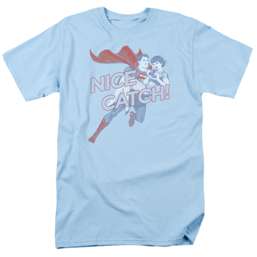 Light blue men's regular fit t-shirt with Superman Nice Catch graphic