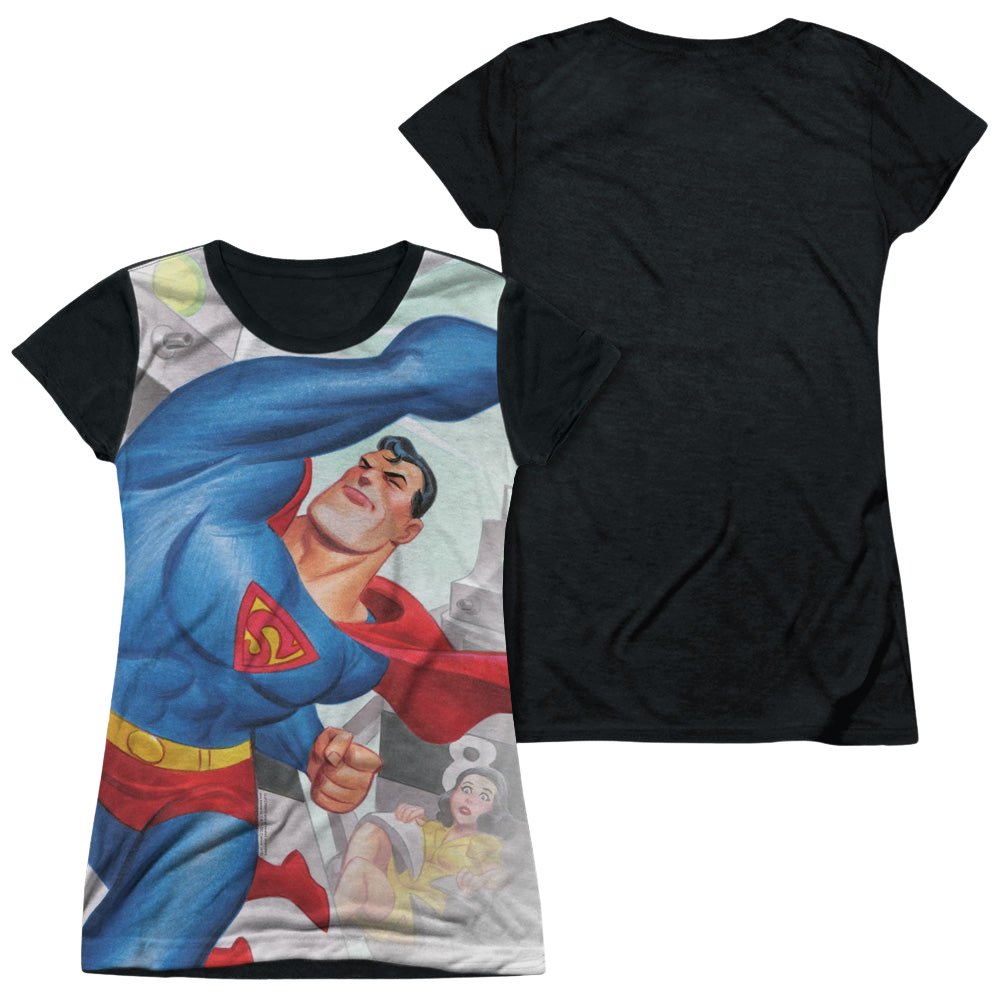 Superman Classic Robots - Juniors Black Back T-Shirt Juniors Black Back T-Shirt Superman   