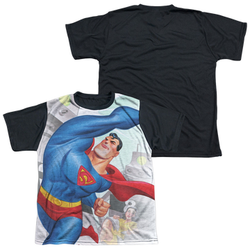 Superman Classic Robots youth black back t-shirt for ages 8 to 12