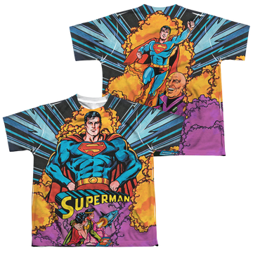 Superman Blast Off youth all-over print t-shirt for ages 8 to 12