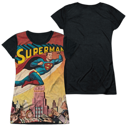 Superman City Flying - Juniors Black Back T-Shirt Juniors Black Back T-Shirt Superman   