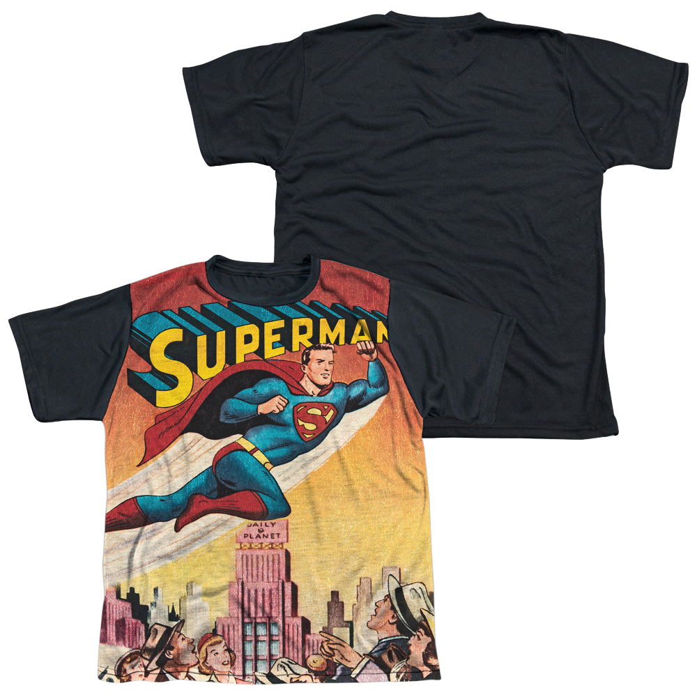 Superman City Flying - Youth Black Back T-Shirt Youth Black Back T-Shirt (Ages 8-12) Superman   
