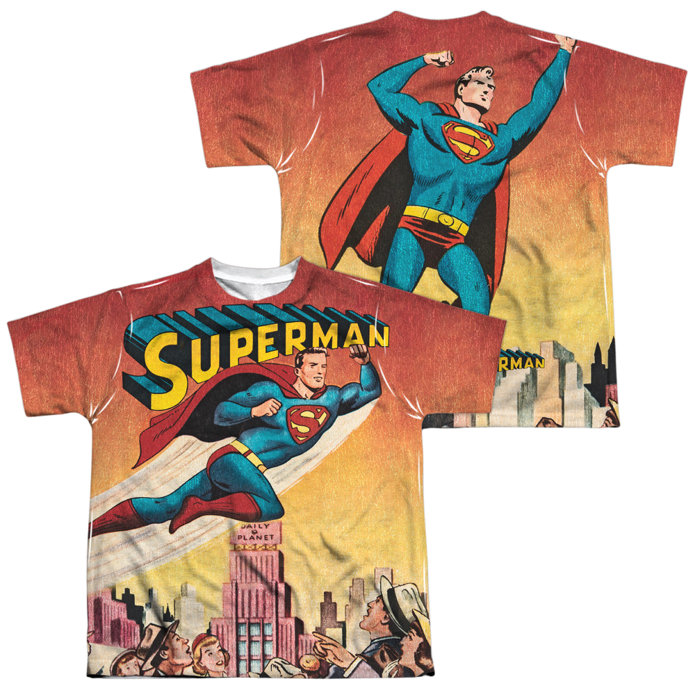 Superman City Flying (Front/Back Print) - Youth All-Over Print T-Shirt Youth All-Over Print T-Shirt (Ages 8-12) Superman   