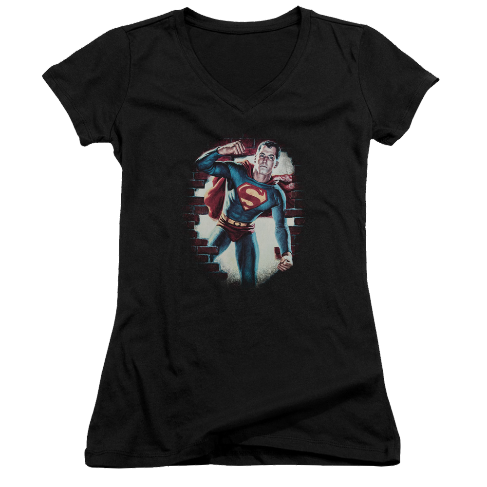 Superman Vintage Steel - Juniors V-Neck T-Shirt Juniors V-Neck T-Shirt Superman   