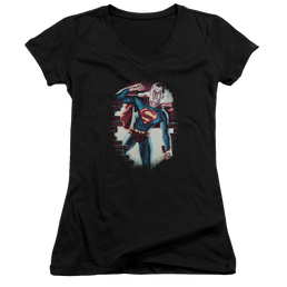 Superman Vintage Steel - Juniors V-Neck T-Shirt Juniors V-Neck T-Shirt Superman   