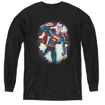 Black youth long sleeve t-shirt with Superman Vintage Steel graphic