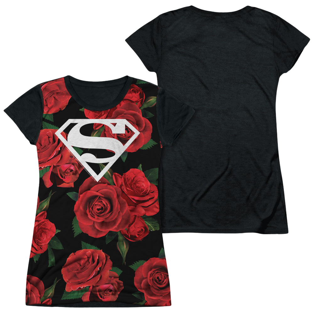 Superman Super Floral - Juniors Black Back T-Shirt Juniors Black Back T-Shirt Superman   