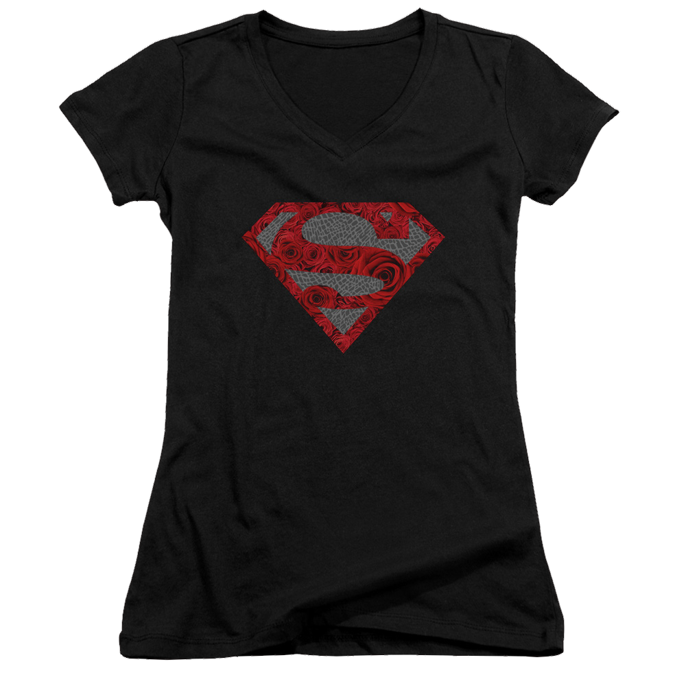 Superman Elephant Rose Shield - Juniors V-Neck T-Shirt Juniors V-Neck T-Shirt Superman   