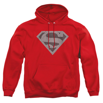 Red pullover hoodie with Superman Elephant Shield graphic