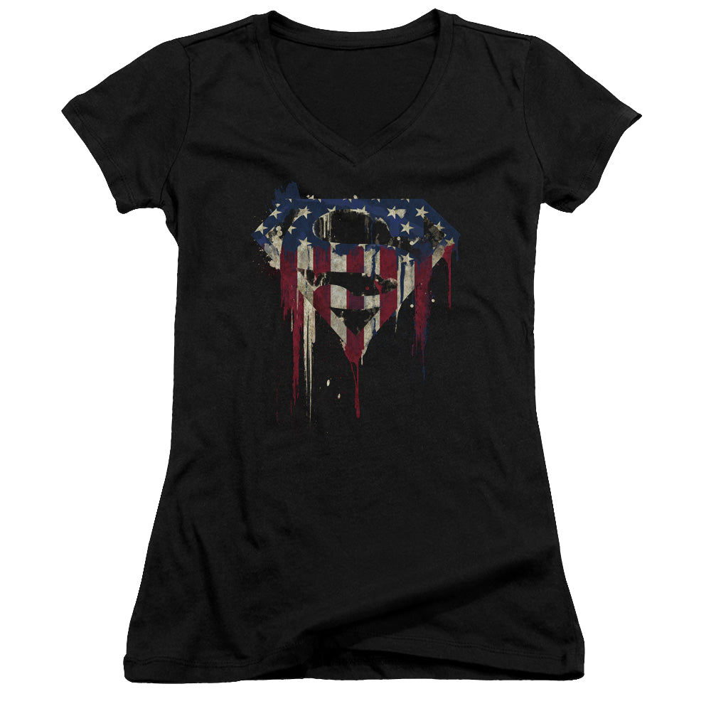 Superman Bleeding Shield - Juniors V-Neck T-Shirt Juniors V-Neck T-Shirt Superman   