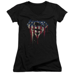 Superman Bleeding Shield - Juniors V-Neck T-Shirt Juniors V-Neck T-Shirt Superman   