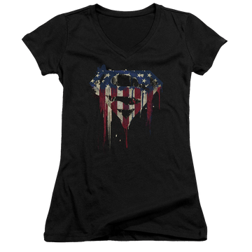 Superman Bleeding Shield - Juniors V-Neck T-Shirt Juniors V-Neck T-Shirt Superman   