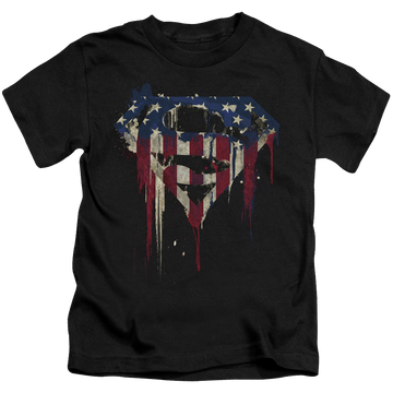 Black kid's t-shirt for ages 4 to 7 with Superman Bleeding Shield graphic