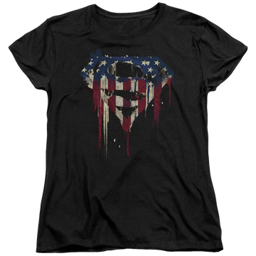Black women's t-shirt with Superman Bleeding Shield graphic