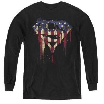 Black youth long sleeve t-shirt with Superman Bleeding Shield graphic