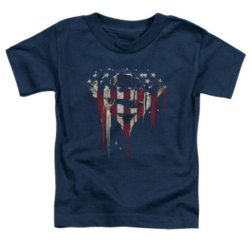 Navy toddler t-shirt with Superman Bleeding Shield graphic