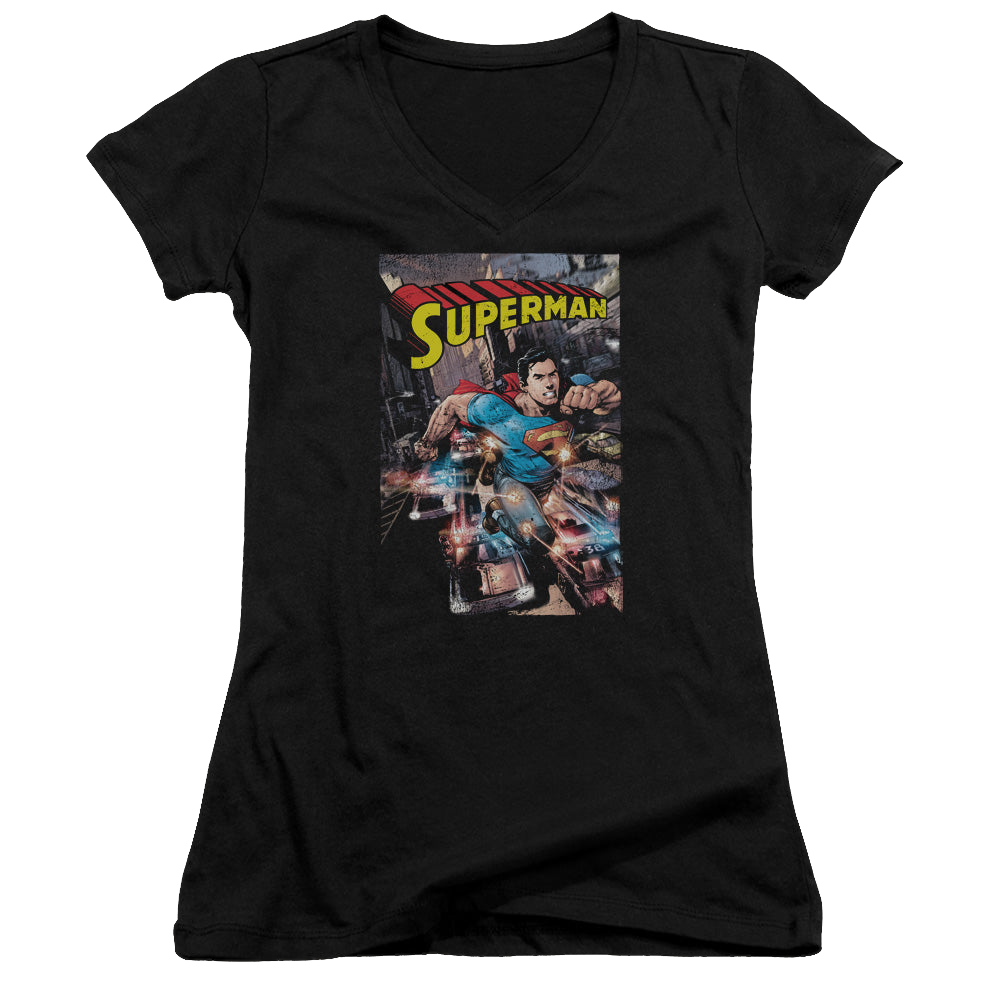 Superman Action One - Juniors V-Neck T-Shirt Juniors V-Neck T-Shirt Superman   