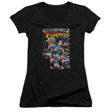 Superman Action One - Juniors V-Neck T-Shirt Juniors V-Neck T-Shirt Superman   