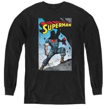 Black youth long sleeve t-shirt with Superman Alternate graphic