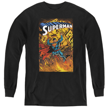 Black youth long sleeve t-shirt with Superman One graphic