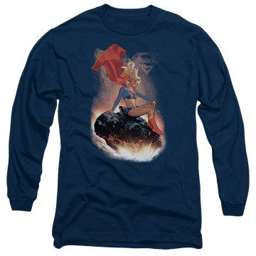Navy men's long sleeve t-shirt with Superman Supergirl Ride It Out graphic