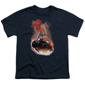 Navy youth t-shirt for ages 8 to 12 with Superman Supergirl Ride It Out graphic