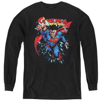 Black youth long sleeve t-shirt with Superman Old Man Kal graphic