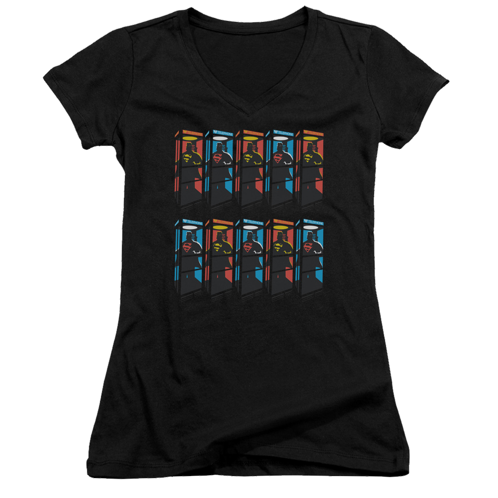Superman Super Booths - Juniors V-Neck T-Shirt Juniors V-Neck T-Shirt Superman   