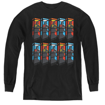 Black youth long sleeve t-shirt with Superman Super Booths graphic