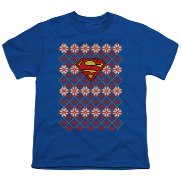 Royal youth t-shirt for ages 8 to 12 with Superman Christmas Sweater graphic