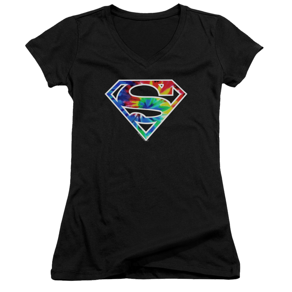Superman Superman Tie Dye Logo - Juniors V-Neck T-Shirt Juniors V-Neck T-Shirt Superman   