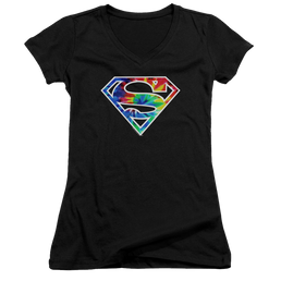 Superman Superman Tie Dye Logo - Juniors V-Neck T-Shirt Juniors V-Neck T-Shirt Superman   