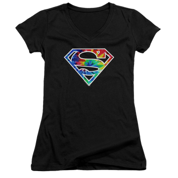 Superman Superman Tie Dye Logo - Juniors V-Neck T-Shirt Juniors V-Neck T-Shirt Superman   